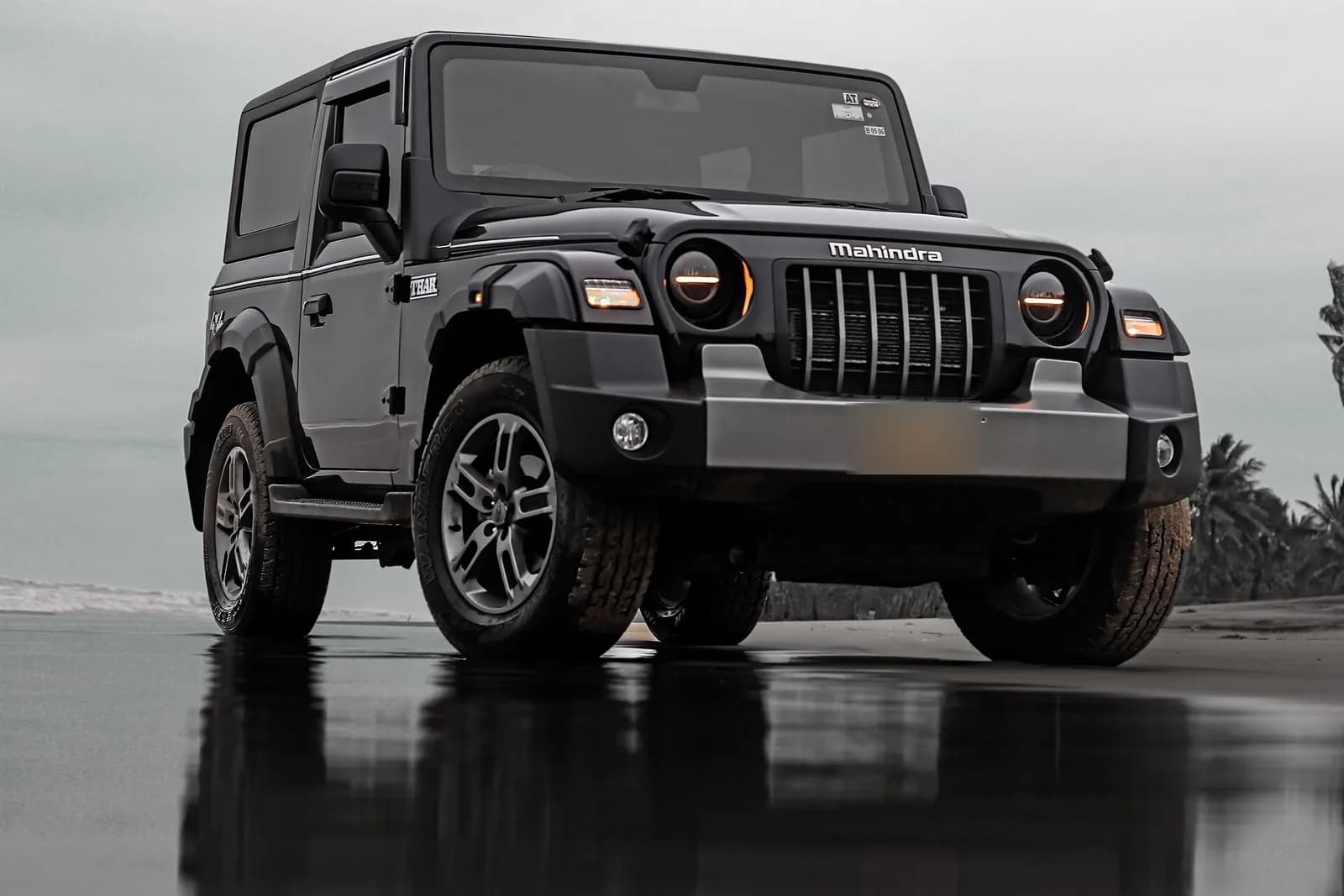 Mahindra Thar in black, front view