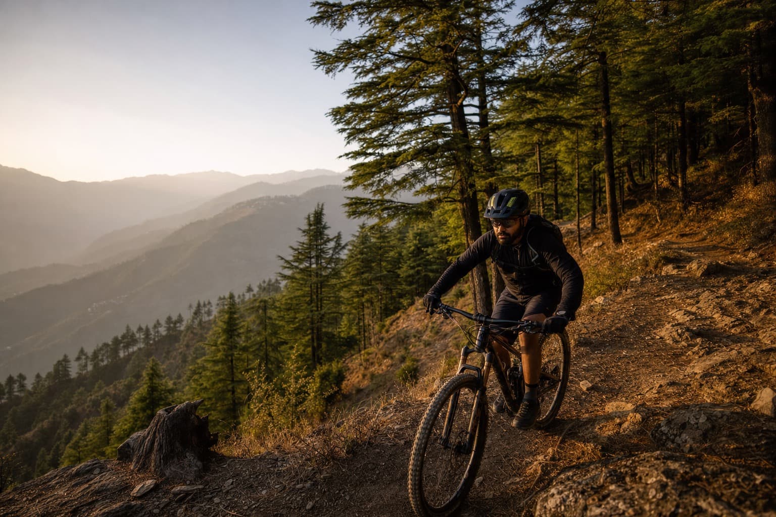 Mountain bike rental on a pine forest trail in Himachal - SelfDriveGo Chandigarh
